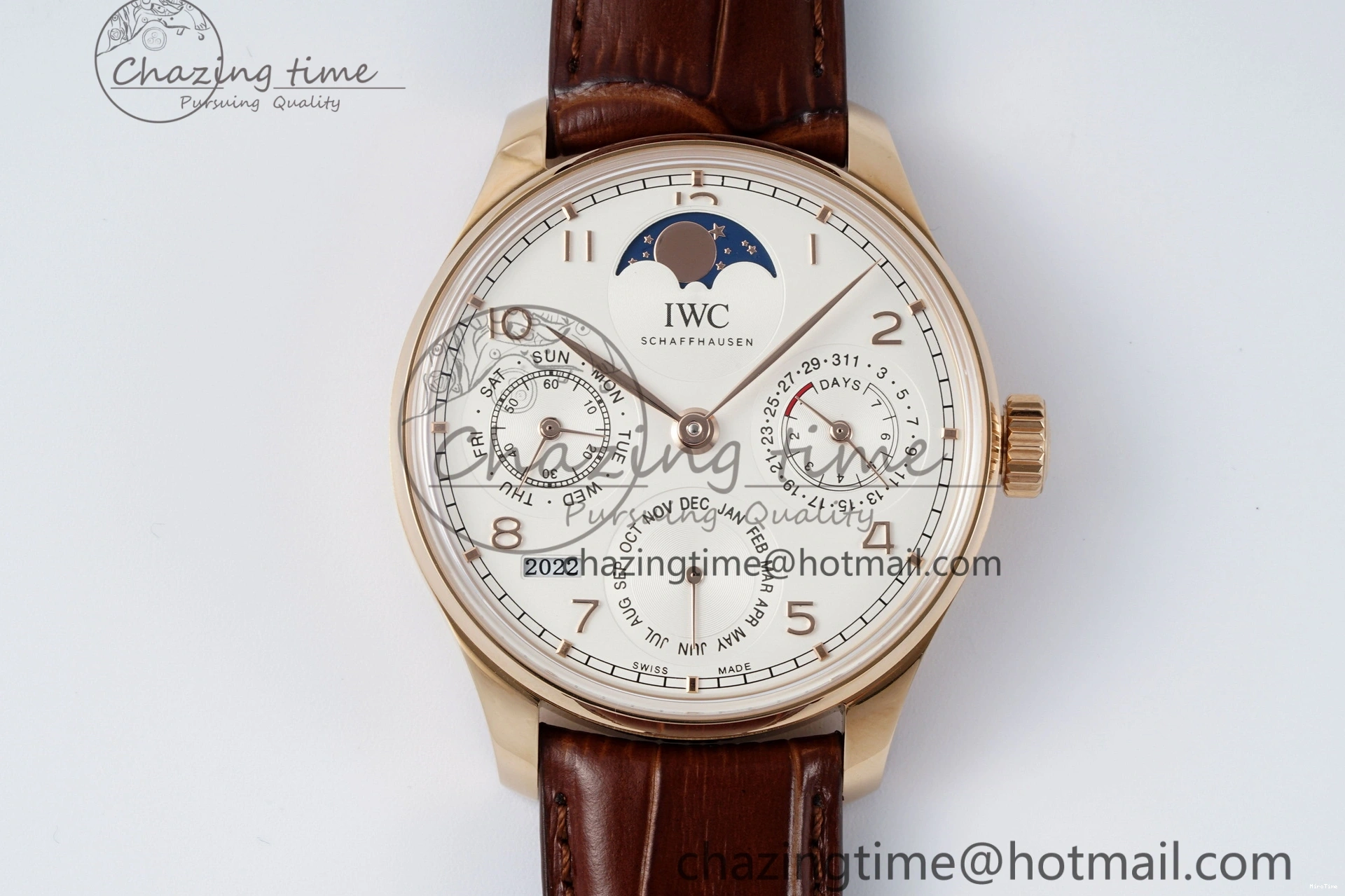 MIROTIME 0420 WellDesigned Portugieser Perpetual Calendar RG 5033 APSF 1:1 Best Edition White Dial on Brown Leather Strap A52610 Clone 7042
